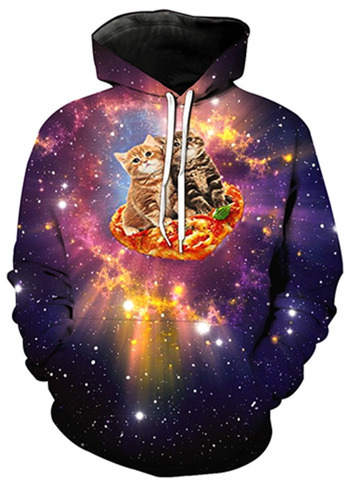SPACE PIZZA KITTY CATS - 3D STREET WEAR HOODIE - by www.wesellanything.co
